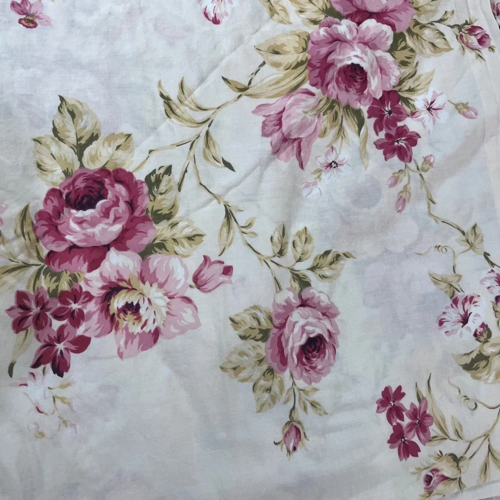 Vtg Laura Ashley Lifestyles Pink Rose Floral Curtain Panels 40x82 Set of 2